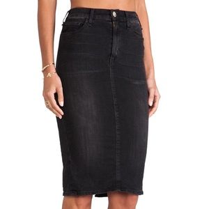 black denim midi skirt outfit